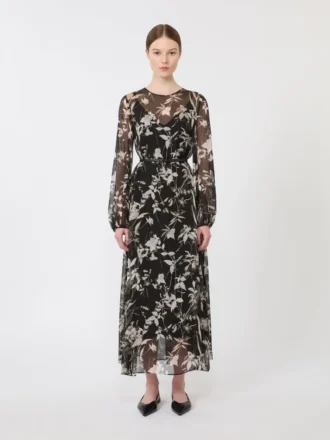 Jurk van bedrukte chiffon, zwart