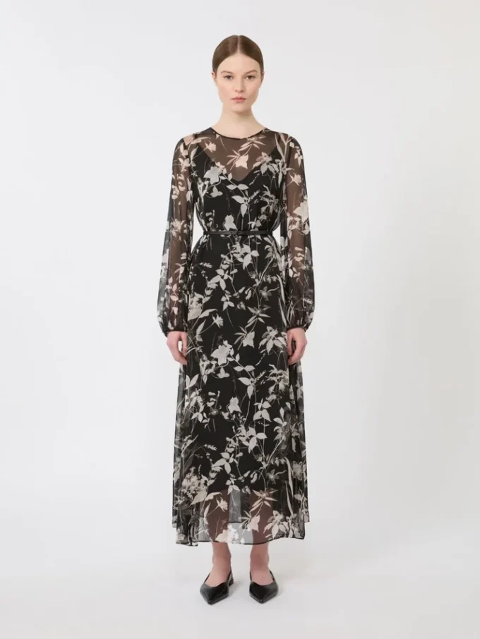 Jurk van bedrukte chiffon, zwart Jurk van bedrukte chiffon, zwart
