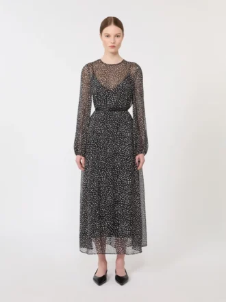 Jurk van bedrukte chiffon, zwart