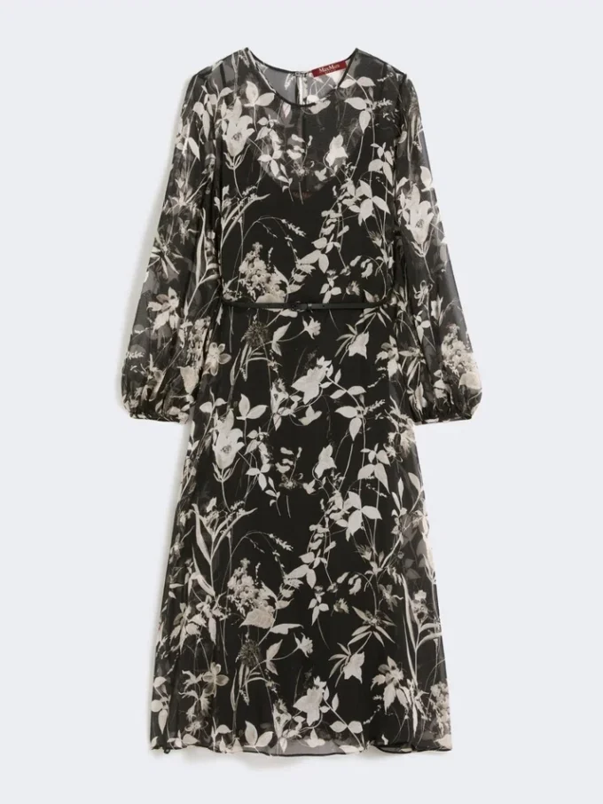 Jurk van bedrukte chiffon, zwart Jurk van bedrukte chiffon, zwart