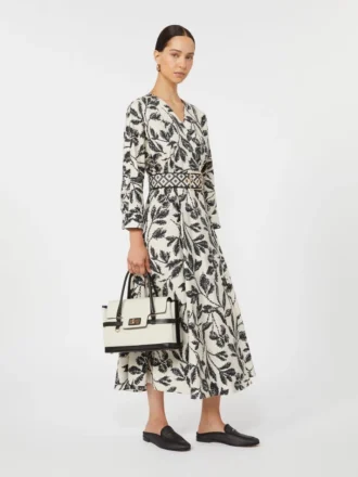 Jurk van bedrukte popeline, beige