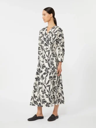Jurk van bedrukte popeline, beige