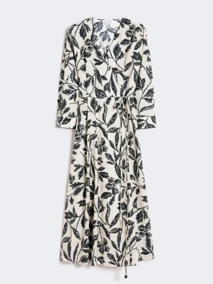 Jurk van bedrukte popeline, beige Jurk van bedrukte popeline, beige