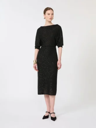 Jurk van viscose met pailletten, zwart