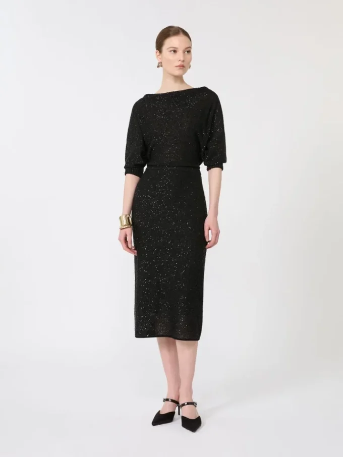 Jurk van viscose met pailletten, zwart Jurk van viscose met pailletten, zwart