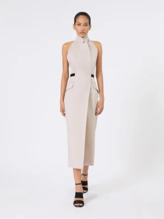Jurk van wol en katoenen canvas, beige