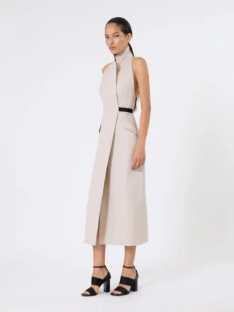 Jurk van wol en katoenen canvas, beige
