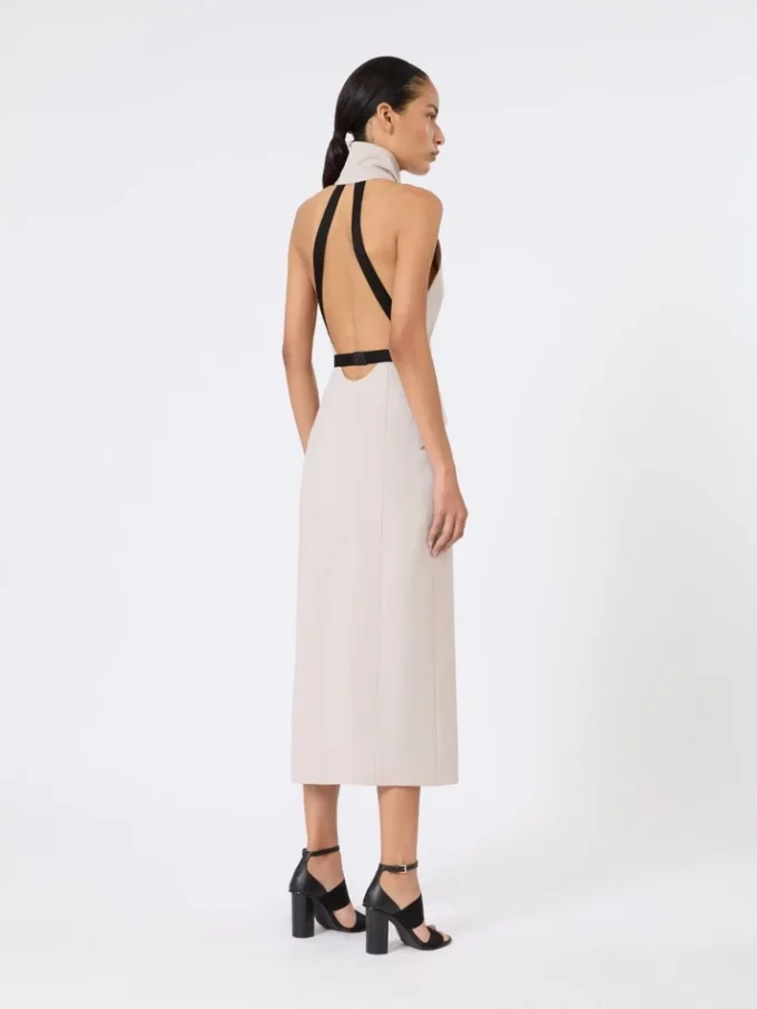 Jurk van wol en katoenen canvas, beige