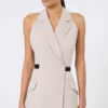 Jurk van wol en katoenen canvas, beige