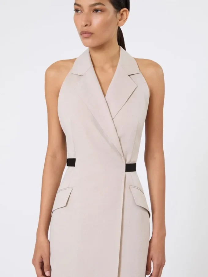 Jurk van wol en katoenen canvas, beige