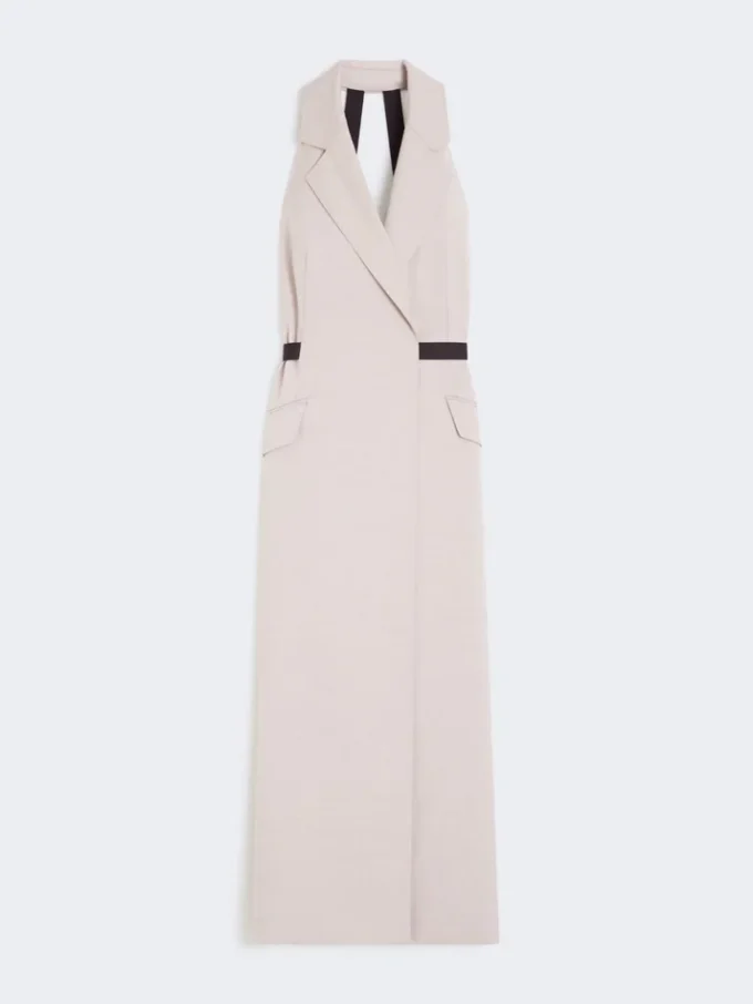 Jurk van wol en katoenen canvas, beige