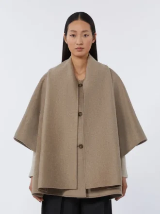 Kasjmier cape met sjaaldetail, tawny bronsbruin