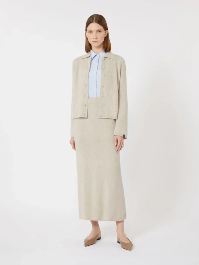 Argyle-rok van kasjmiergaren, beige Argyle-rok van kasjmiergaren, beige