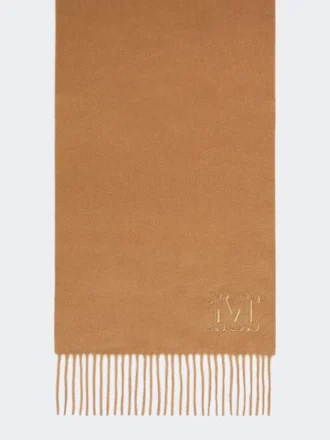 Kasjmier stola met geborduurd monogram, beige