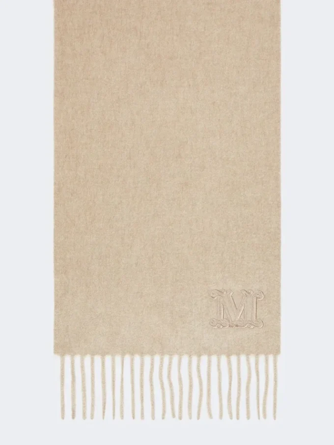 Kasjmier stola met geborduurd monogram, beige
