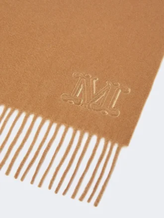Kasjmier stola met geborduurd monogram, beige