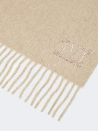 Kasjmier stola met geborduurd monogram, beige