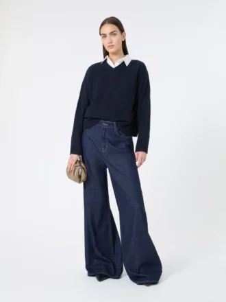Kasjmier trui met V-hals, marineblauw
