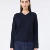 Kasjmier trui met V-hals, marineblauw