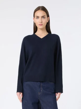 Kasjmier trui met V-hals, marineblauw