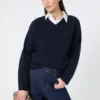 Kasjmier trui met V-hals, marineblauw