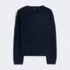 Kasjmier trui met V-hals, marineblauw