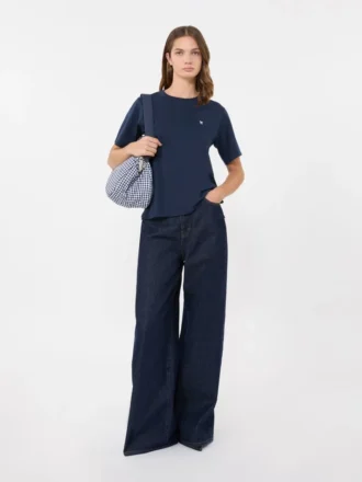 Katoenen basic T-shirt, marineblauw