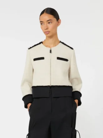 Katoenen en linnen jasje met mandpatroon, beige