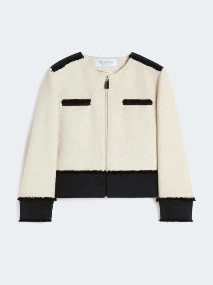 Katoenen en linnen jasje met mandpatroon, beige Katoenen en linnen jasje met mandpatroon, beige