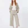 Blazer van katoen en linnen seersucker, zandkleur