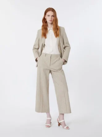 Blazer van katoen en linnen seersucker, zandkleur