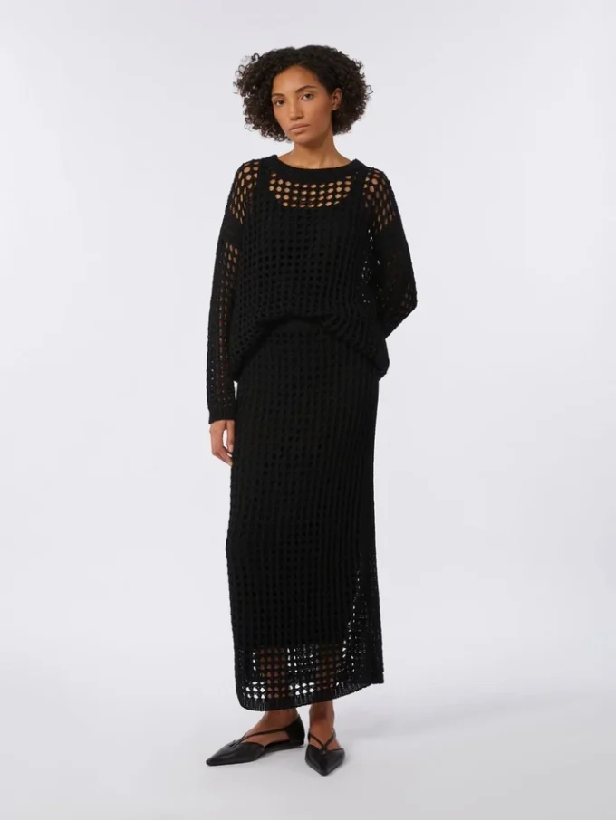 Katoenen rok met mesh, zwart