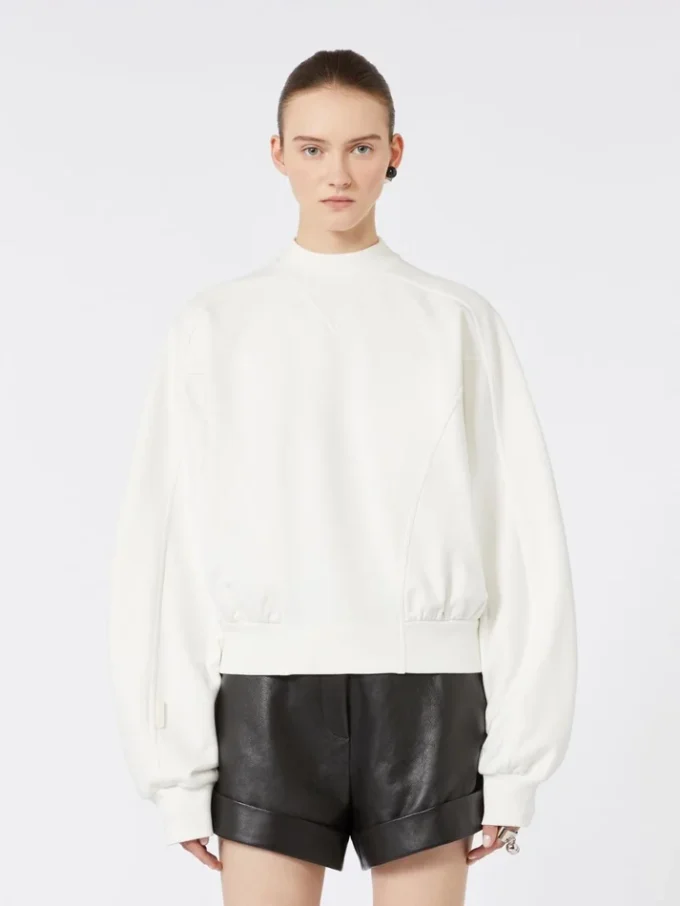 Katoenen stretch-sweatshirt, ivoorkleurig