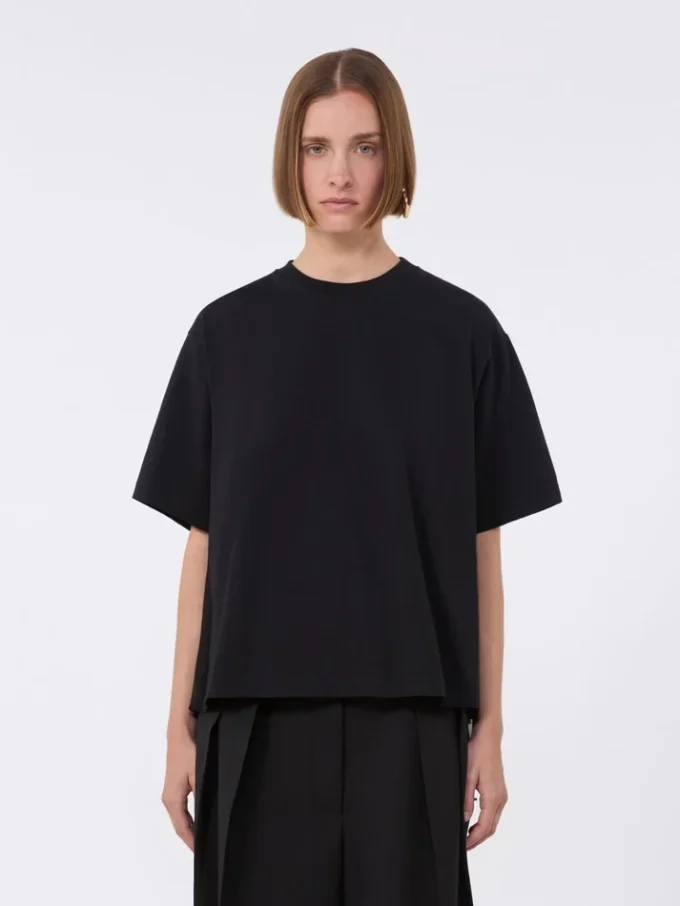 Katoenen T-shirt met geplooide achterkant, zwart Katoenen T-shirt met geplooide achterkant, zwart