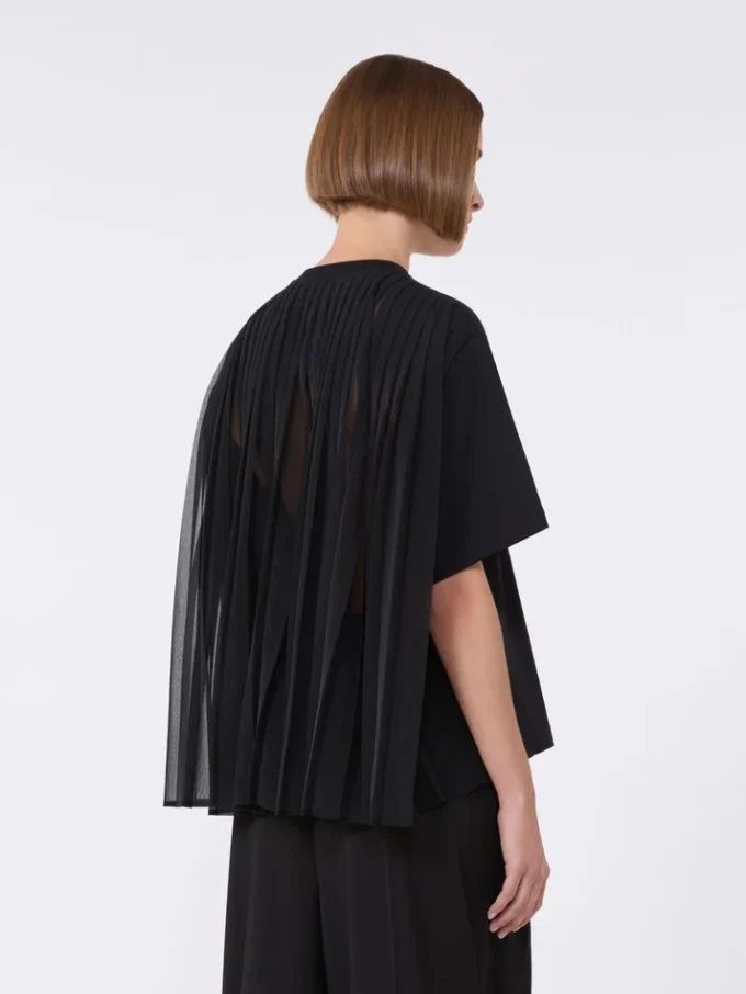Katoenen T-shirt met geplooide achterkant, zwart Katoenen T-shirt met geplooide achterkant, zwart