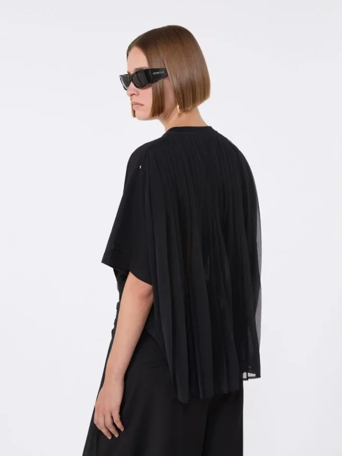 Katoenen T-shirt met geplooide achterkant, zwart Katoenen T-shirt met geplooide achterkant, zwart