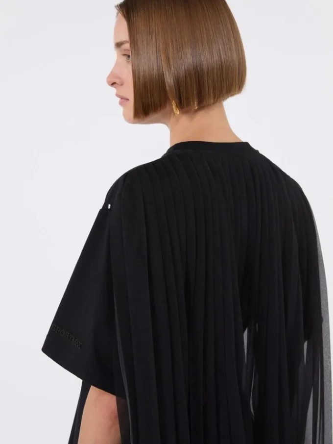 Katoenen T-shirt met geplooide achterkant, zwart Katoenen T-shirt met geplooide achterkant, zwart