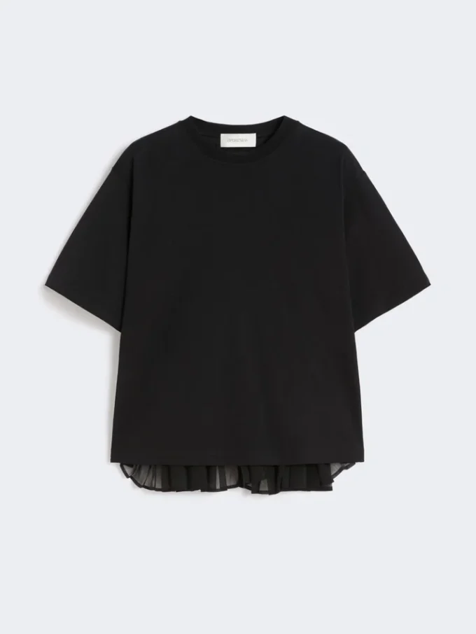 Katoenen T-shirt met geplooide achterkant, zwart Katoenen T-shirt met geplooide achterkant, zwart