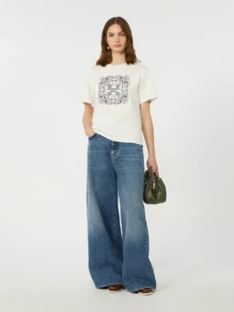Katoenen T-shirt met print en borduursels, wit