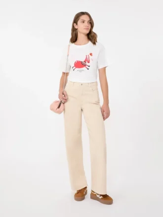 Katoenen T-shirt met print en borduursels, wit