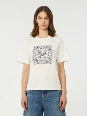 Katoenen T-shirt met print en borduursels, wit