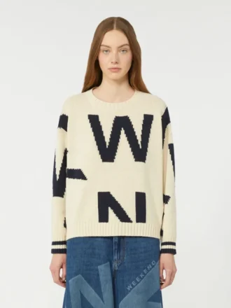 Katoenen trui met ronde hals en patroon, marineblauw