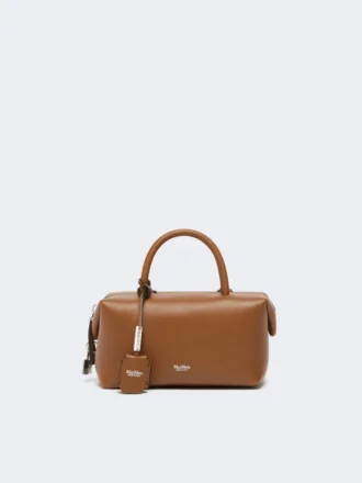 Kleine bolle tas van natuurlijk leer, amberbruin