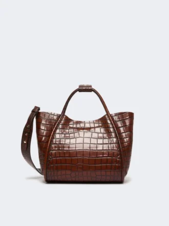 Kleine marine tas van leer met krokodillenprint, bruin
