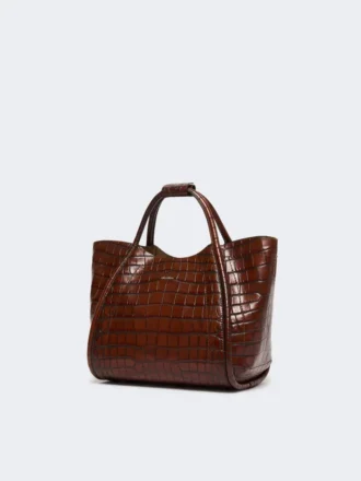 Kleine marine tas van leer met krokodillenprint, bruin