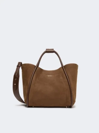 Kleine marine tas van nubuckleer, donkerbruin