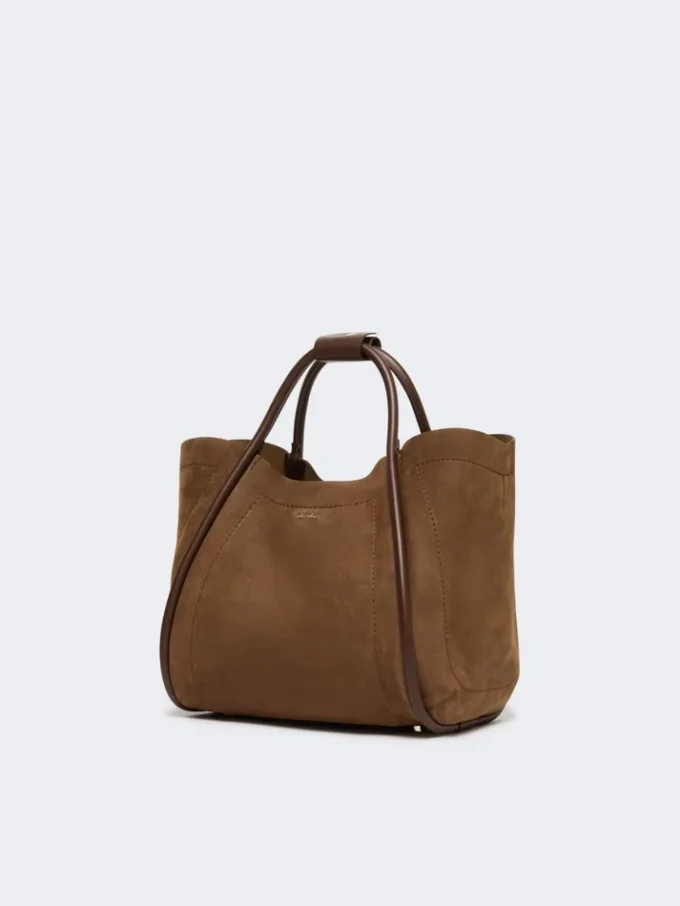 Kleine marine tas van nubuckleer, donkerbruin