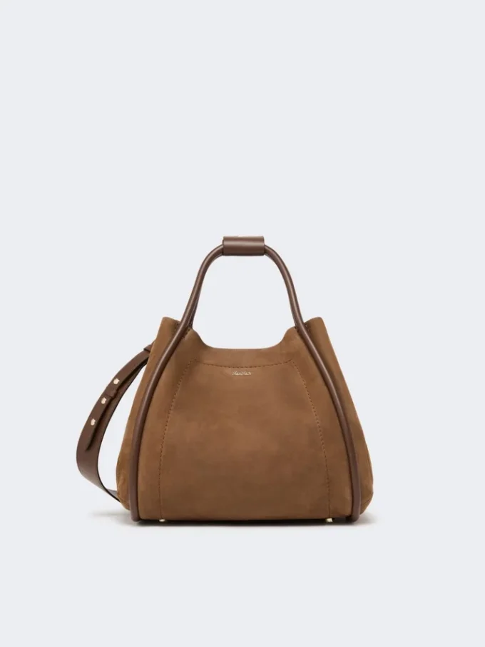 Kleine marine tas van nubuckleer, donkerbruin