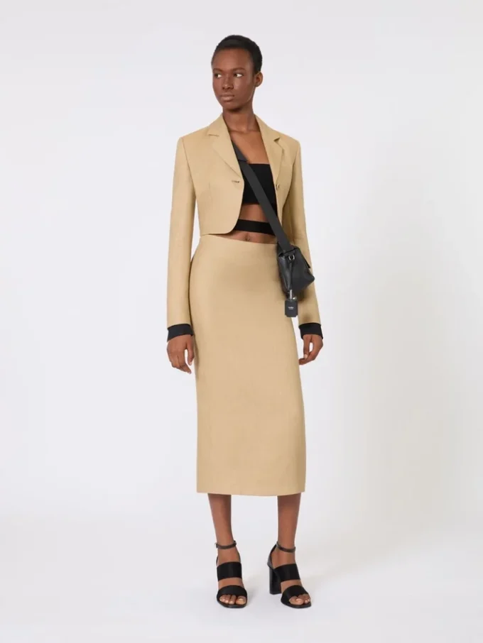 Slim-fit rok van linnen twill, camel Slim-fit rok van linnen twill, camel