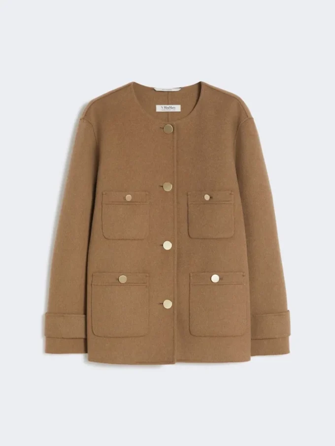 Kort jasje van wollen broadcloth, camel